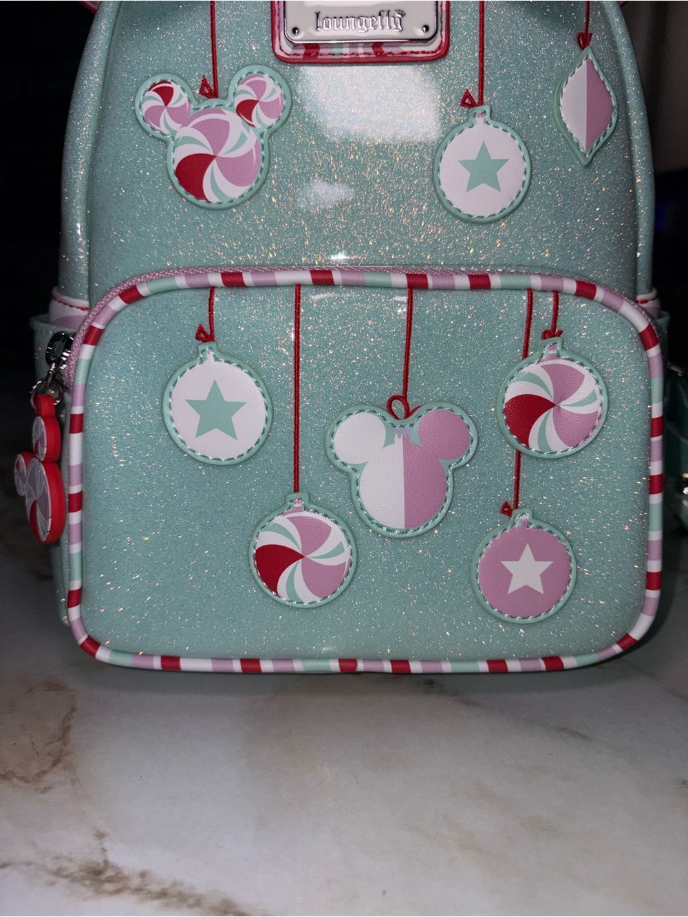 Disney Loungefly Mint Candy Mouse Ear Mini Backpack with Red Bow - Picture 2 of 6
